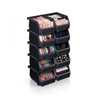 Sorbus 10 Pack Extra Small Open Front Stackable Clothing Storage Bin – Closet & Wardrobe Organizer