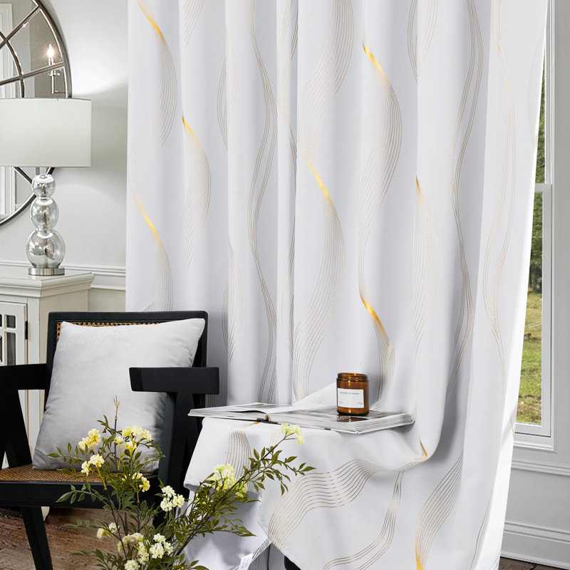 Geometric Blackout Thermal Curtain Pair, 52" W x 63" L, Light Grayish White