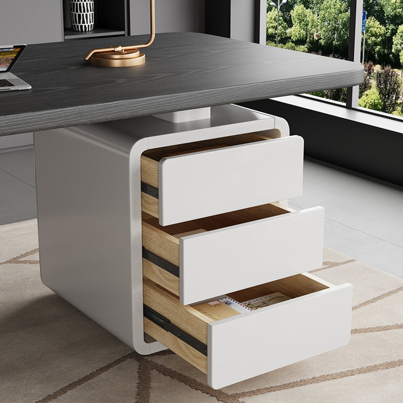Bureau rectangulaire noir et blanc en bois massif avec 3 tiroirs, H 29,53 po x l 62,99 po x P 31,5 po