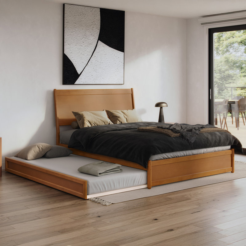 Avdesh Solid Wood Sleigh Trundle Extra Bed, Queen, Light Toffee