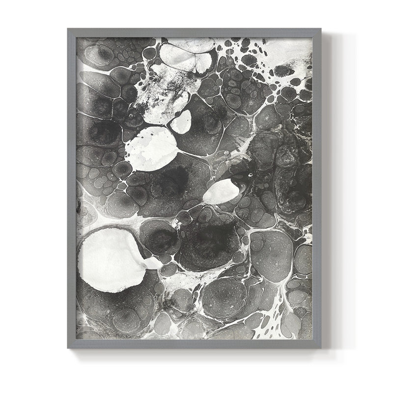 Marbling IV Framed Print - Solid Wood, 15" H x 12" W, Gray