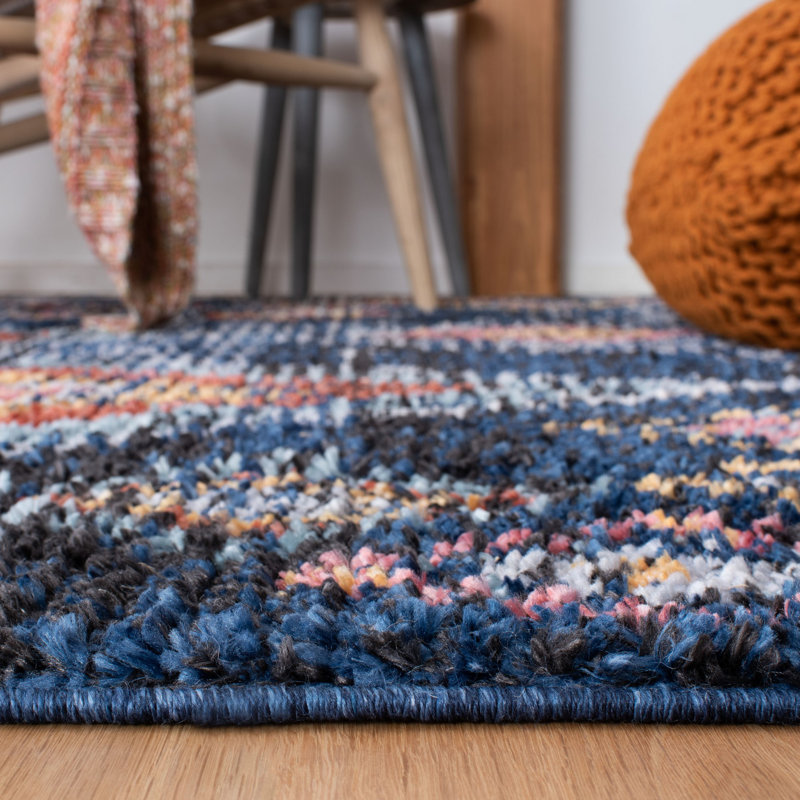 Red and Navy Diamond Pattern Synthetic 8' x 10' Area Rug