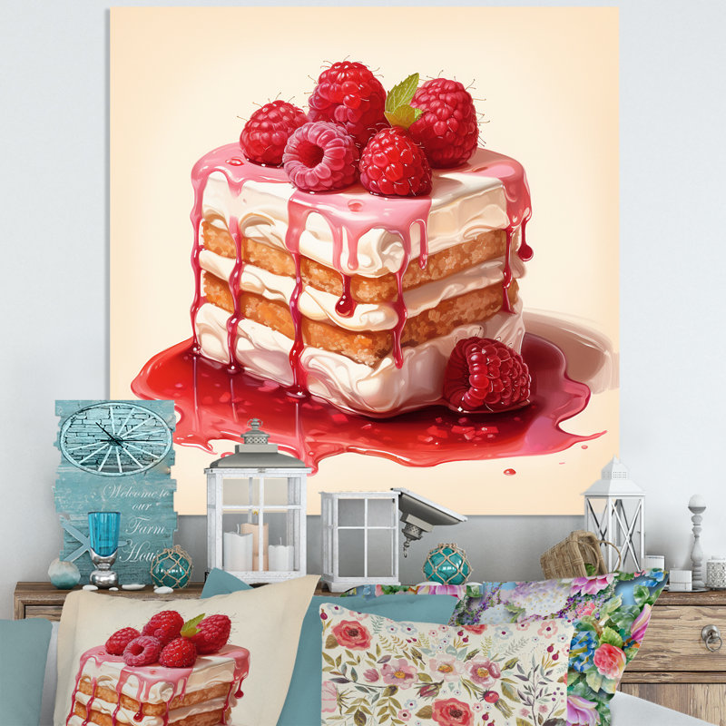 Raspberry Cheesecake Dessert Harmony - Desserts, art mural en métal, H 16 po x l 16 po