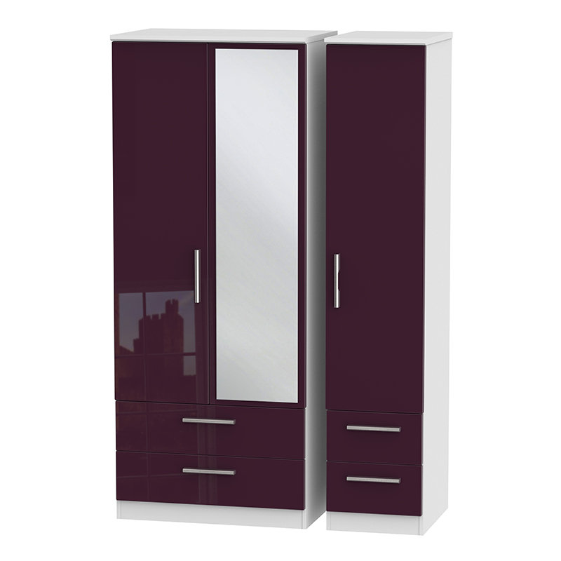 Yvette 3 Door Manufactured Wood Wardrobe, Black, 182.5 cm H x 111 cm W x 53 cm D