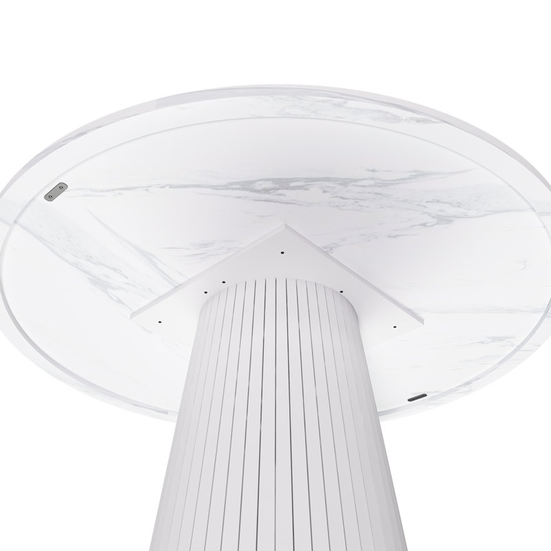 Ensemble de salle à manger moderne de 5 pièces comprenant une table ronde de 119 cm (47 po) avec pied central et 4 chaises rembourrées en tissu bouclé à dossier incurvé, idéales pour la cuisine et la salle à manger.