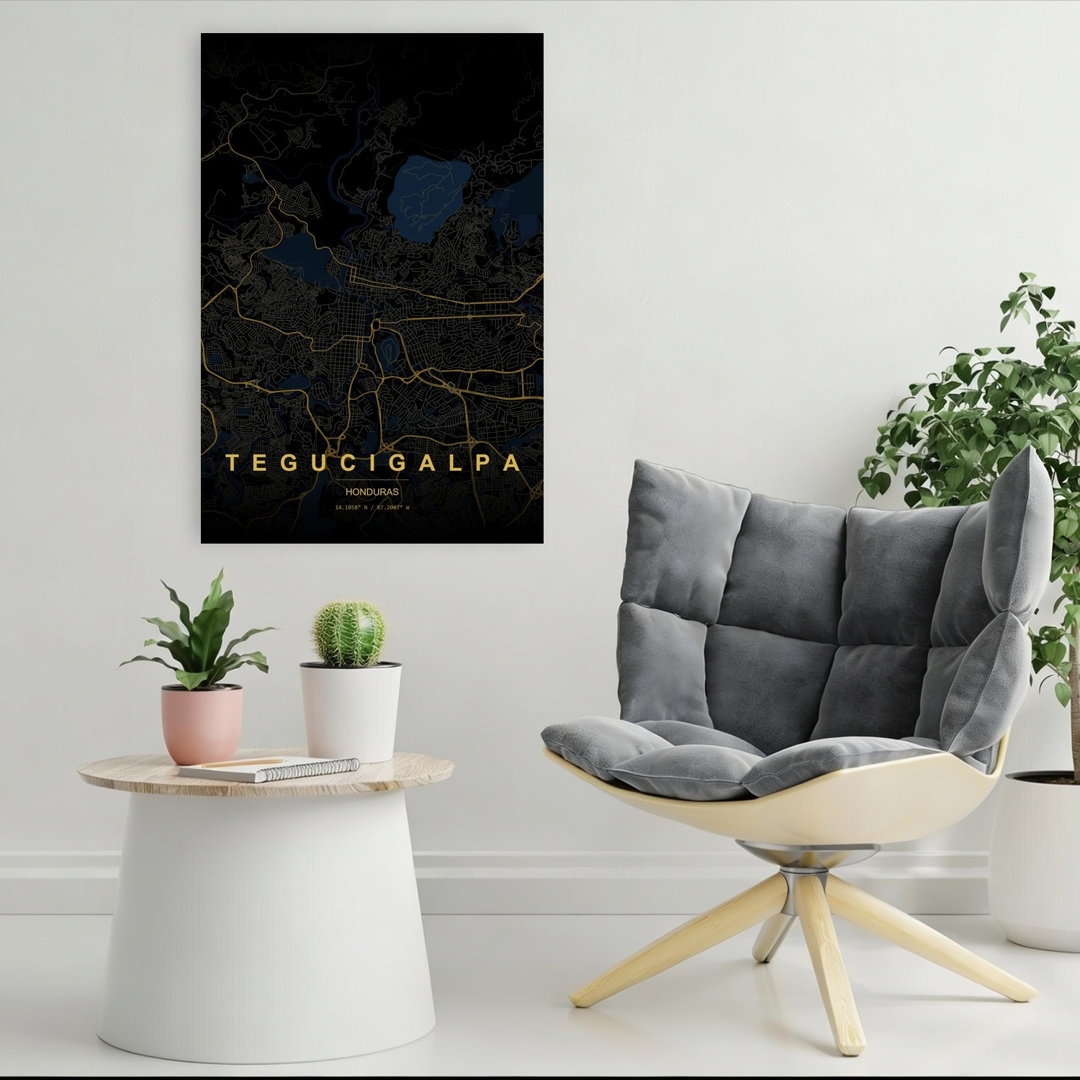 Tegucigalpa Night Map Abstract Elegant Minimalist City Wall Art Print