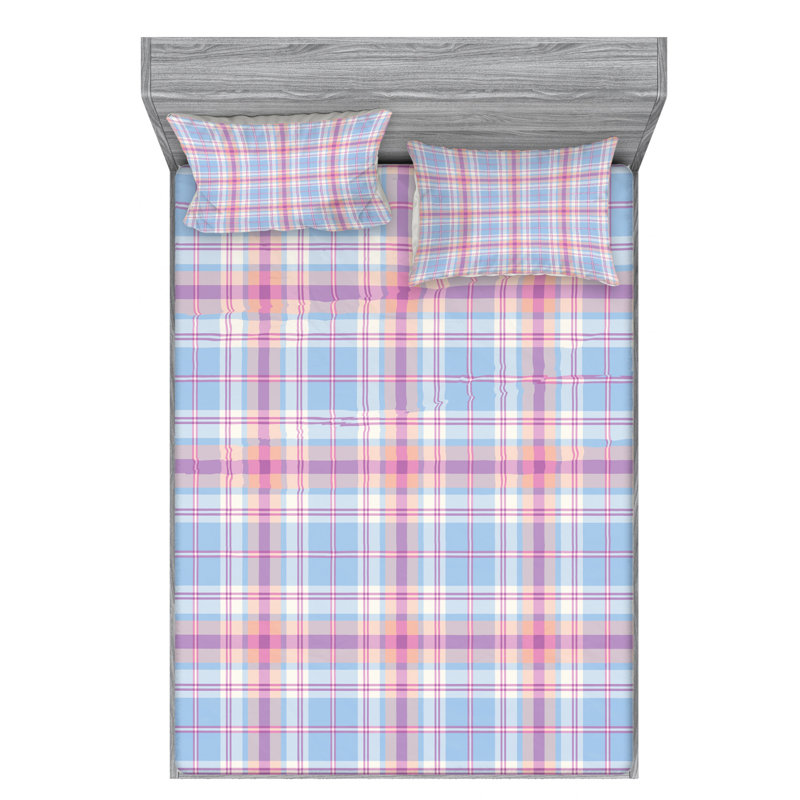 Microfiber Plaid Sheet Set, Full Sheet Set with Fitted Sheet