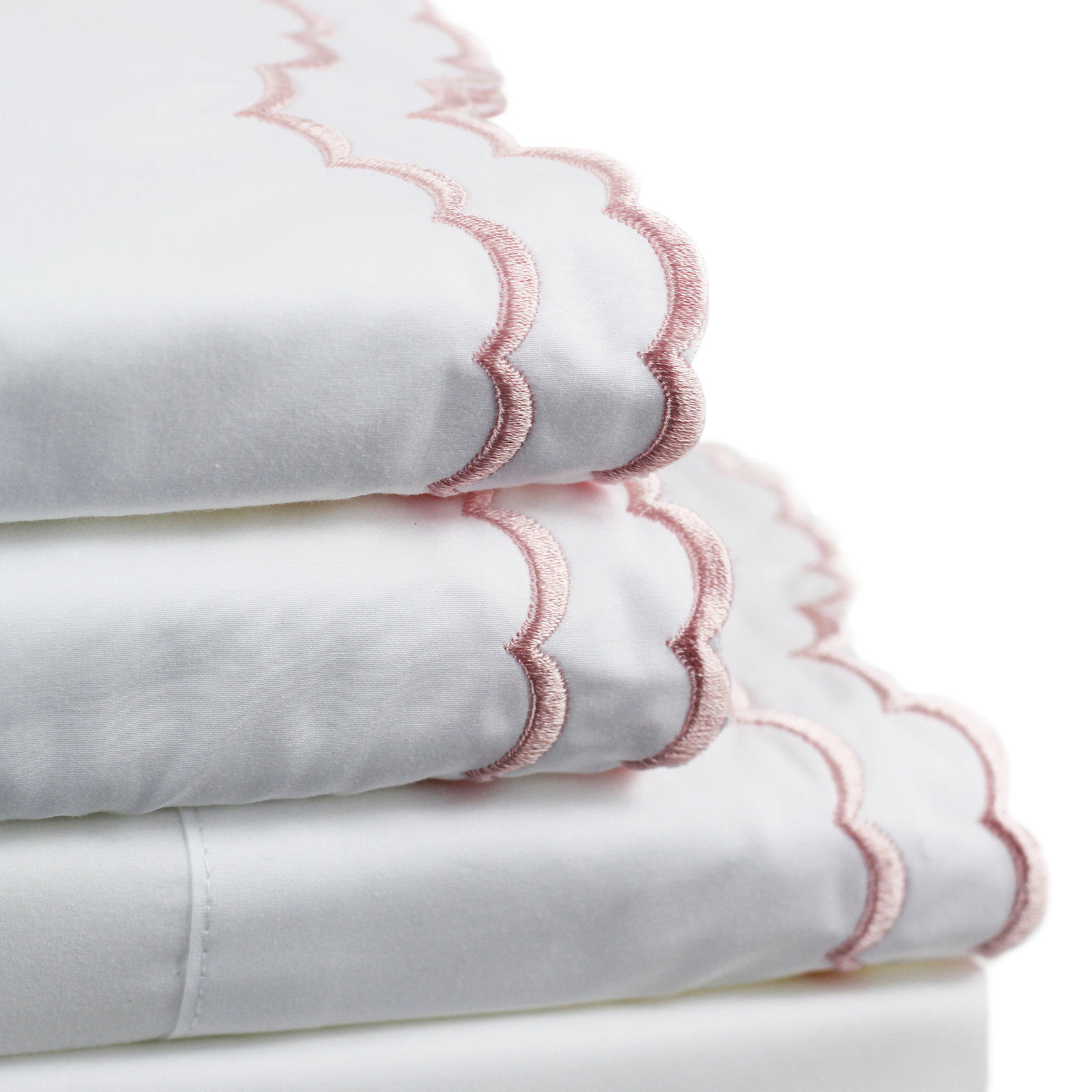 Bara Cotton Sheet Set, King Sheet Set with 2 Pillowcases, Rose/White