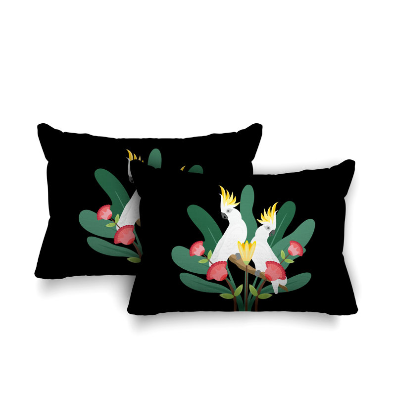 Coussin lombaire intérieur / extérieur Flocked Birds, Noir