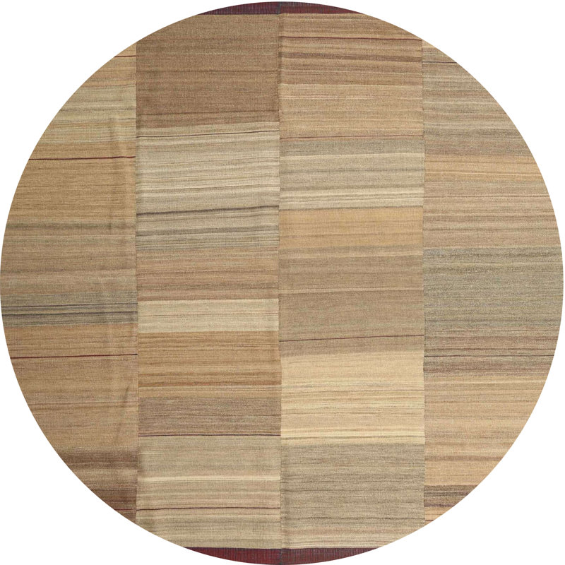 Tapis brun/gris/vert de zone contemporaine, Rond 8 pi