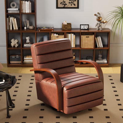 Upholstered Swivel Armchair With Solid Wood Armrests