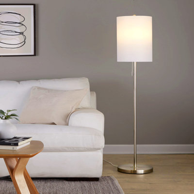 62" Contemporary Metal Floor Lamp In Gold Metal With White Linen Shade From Grandview Gallery By Lumisource