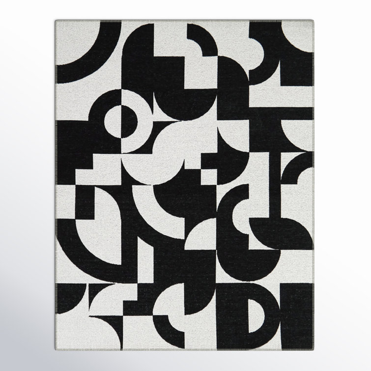 Rectangle Carino Abstract Flatweave Recycled P.E.T. Area Rug in Black/White
