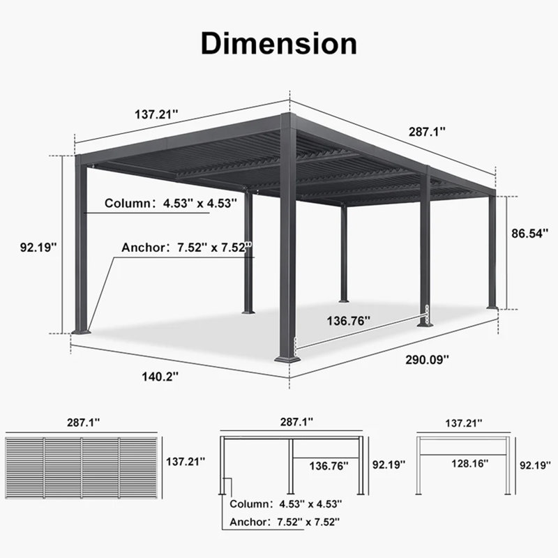 Purple Leaf Louvered Pergola 11.4' X 23.3' Huge Patio Aluminum Pergola Modern Outdoor Pergola With Adjustable Roof For Deck Garden Yard Hardtop Gazebo