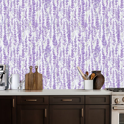 Peel and Stick Wallpaper Contact Paper Seamless Soft Purple Lavender Watercolor Botanical Self Adhesive and Removable 24in x 118in(60x300cm)