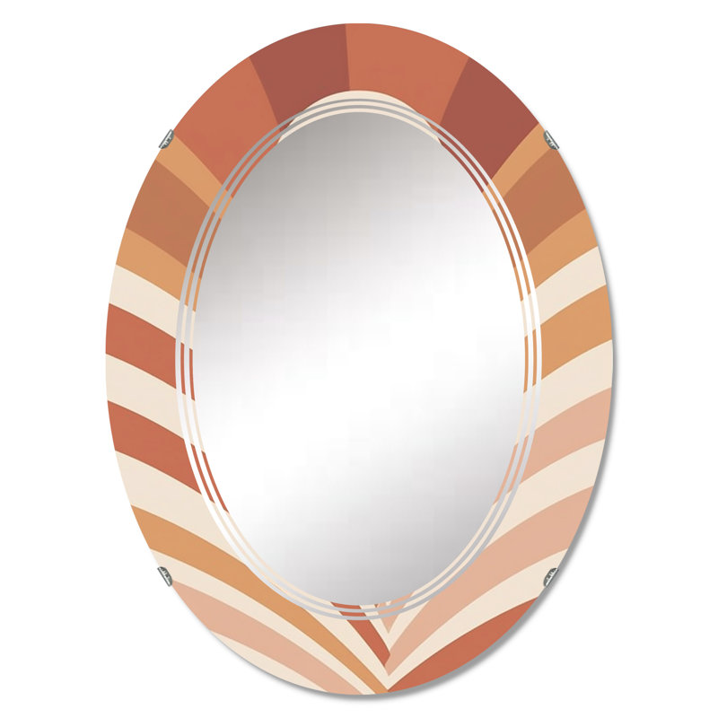 Rétro terre cuite soleil Midcentury Landscape I - Miroir mural moderne ovale, 36 po x 24 po