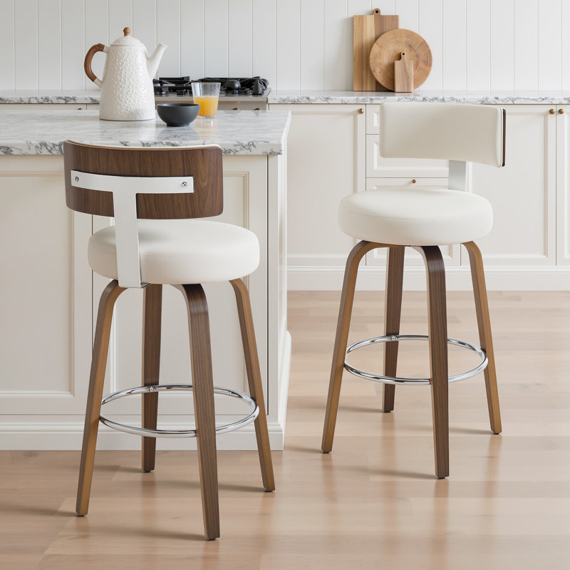 Tabouret de bar et de comptoir Sonja, Siège blanc / cadre brun, Tabouret de comptoir (siège d'une hauteur de 26 p