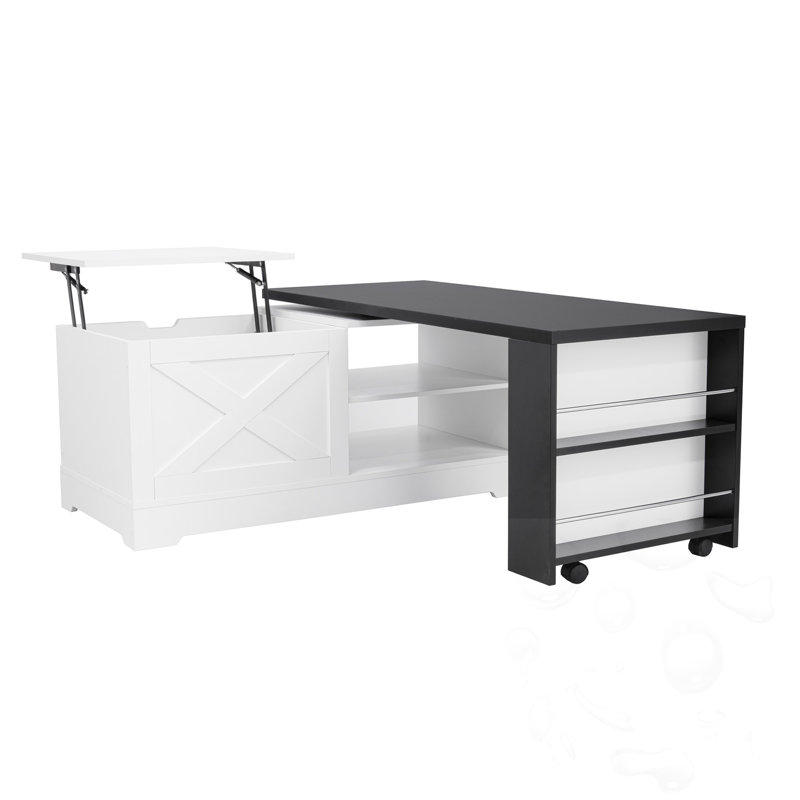 Table basse à plateau relevable avec rangement caché et station de charge, White/Black