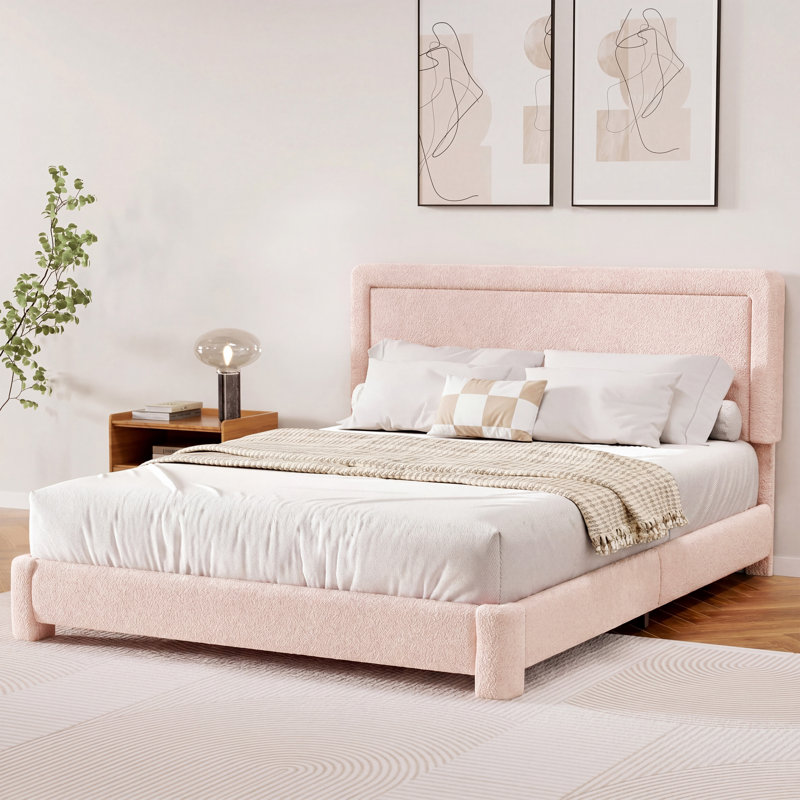 Lit plateforme tapissier Cordoba, Grand lit, Rose