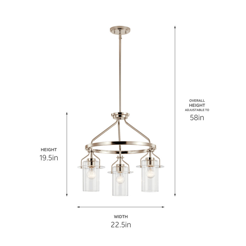 Luminaire suspendu Everett 3Lt, Nickel poli