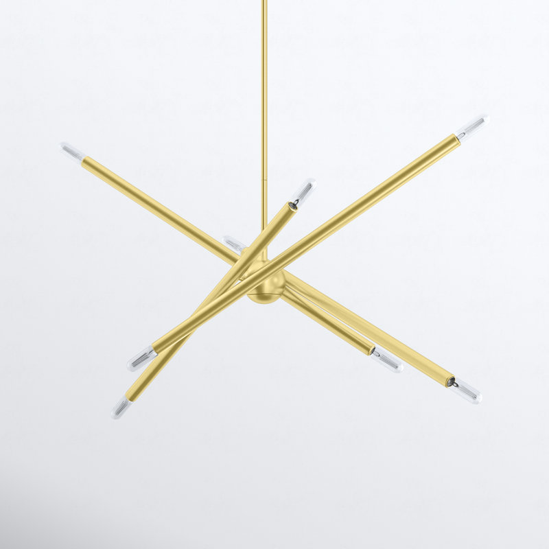 Poco 8 - Light Steel Dimmable Sputnik Modern Linear Chandelier, Satin Brass