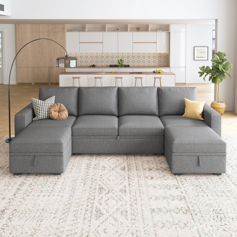Canapé modulaire avec rangement en U Niyona, Polyester gris