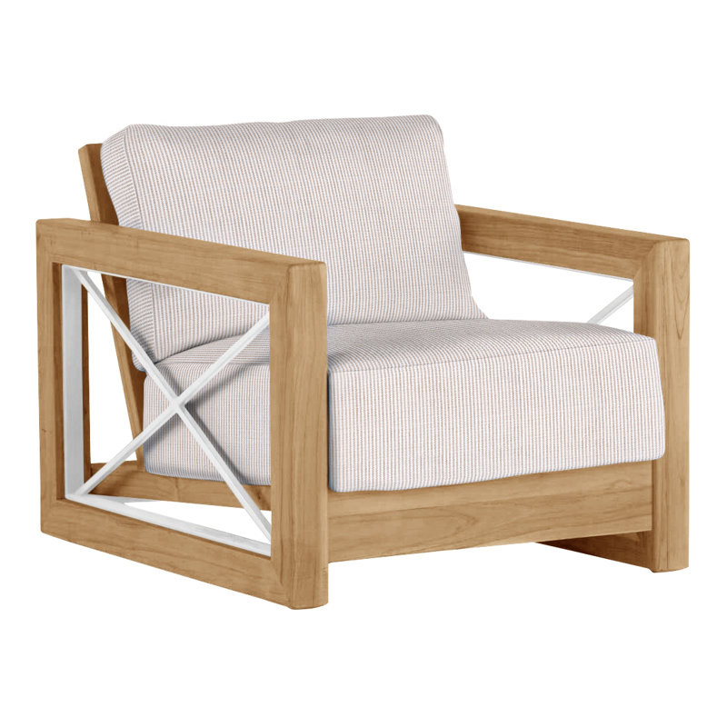 Malta Teak Outdoor Lounge Chair, No welt + Standard fill, Natural Teak, Linen Chambray