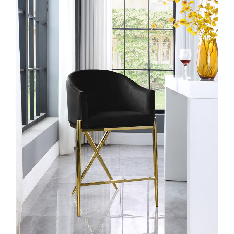 Tabouret de comptoir 26,5 po Xavier, Velours noir, Doré