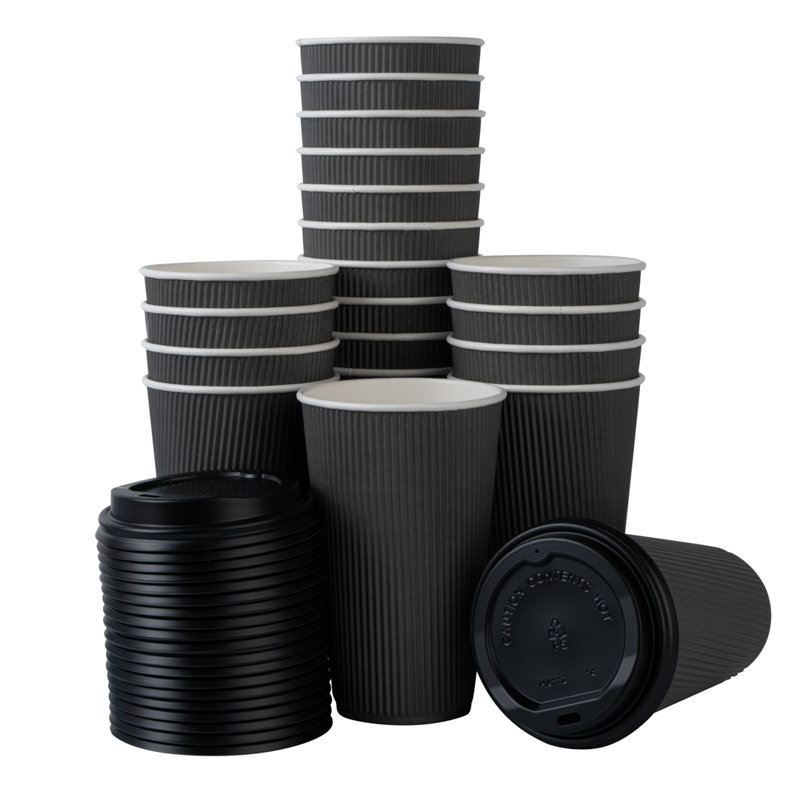 Restaurantware 16 Oz Coffee Cups Pack of 200 Ripple Wall Insulated Paper Cups, Gray Disposable, For Hot Beverage With Built-In Insulation Non-Slip Grip For Coffee Shop Takeaway