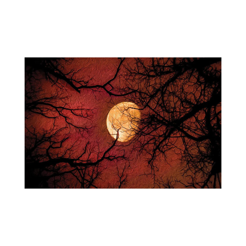 Peinture de la lune rouge au soleil de minuit, H 8 po x l 12 po x P 0,75 po, Toile tendue