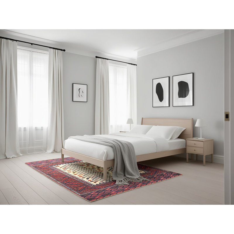 Tapis traditionnel rouge / beige, Rectangle 5 pi x 7 pi