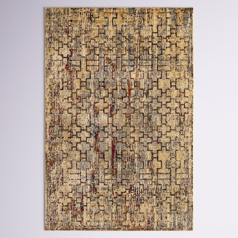 Tapis crème / brun / gris à tissage mécanique Knowle, Rectangle 9 pi x 12 pi