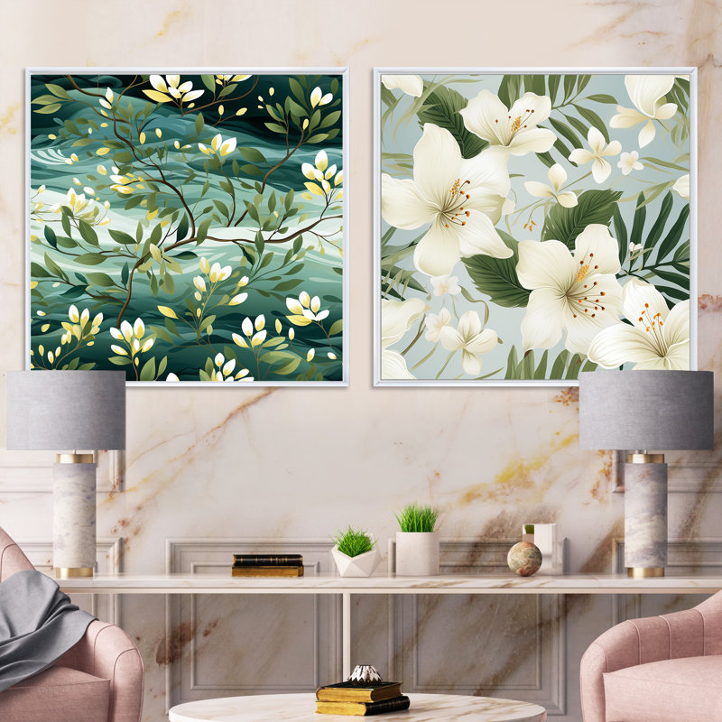 Mangrove Serenity - motif tropical - ensemble de 2 collages floraux carrés, Cadre flottant blanc, H 36 po x l 73 po