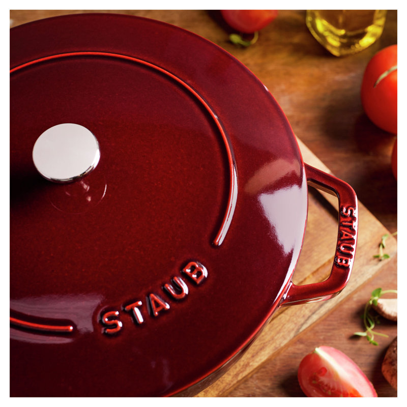 Staub Cast Iron Round Cocotte, Dutch Oven, 5.5-Quart, Serves 5-6, Made In France, Peony Pink, Grenadine