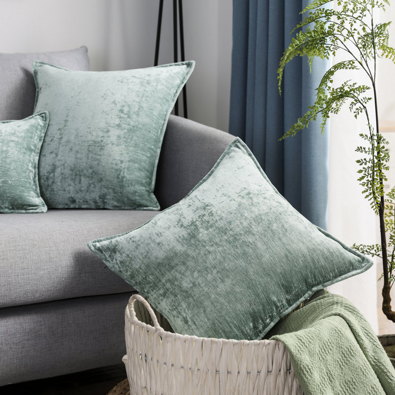 Ensemble de 2 coussins réversibles en chenille, Vert crème