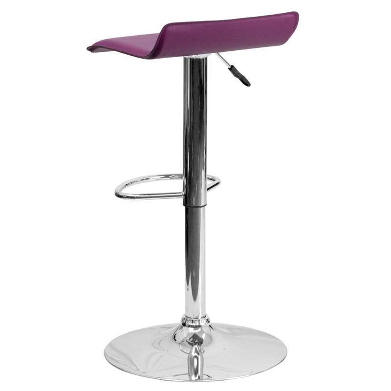 Tabouret de bar contemporain à hauteur réglable en vinyle avec siège ondulé uni et base chromée Murphy, Mauve