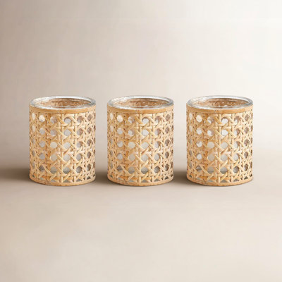 3-Piece Cane Webbing Candleholder Set