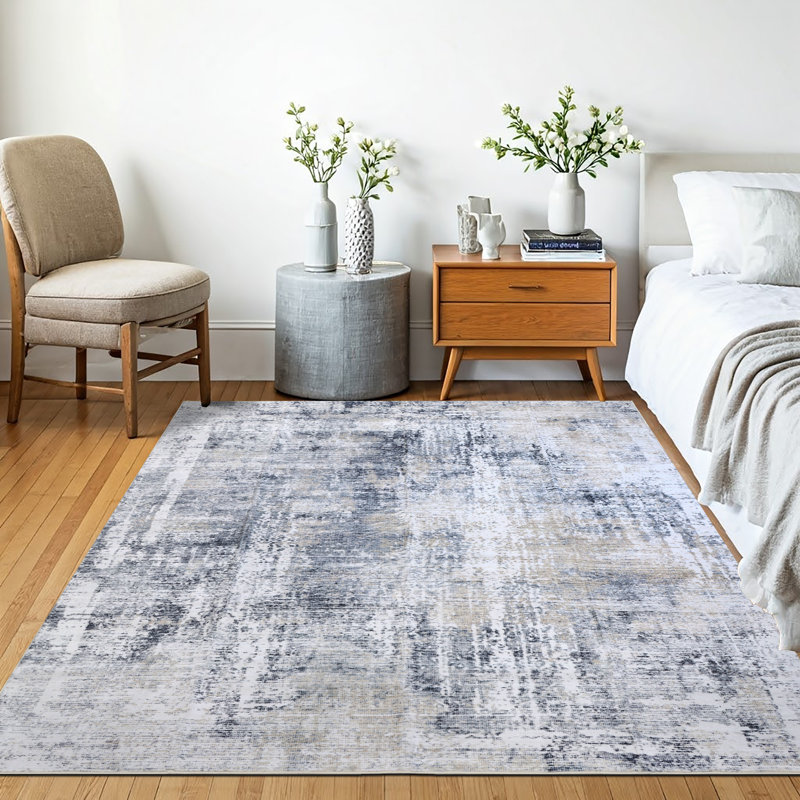 Delara Grey/Beige Machine Washable Area Rug – Non-Slip, Stain Resistant, GRS Certified, for Bedroom, Living & Dining