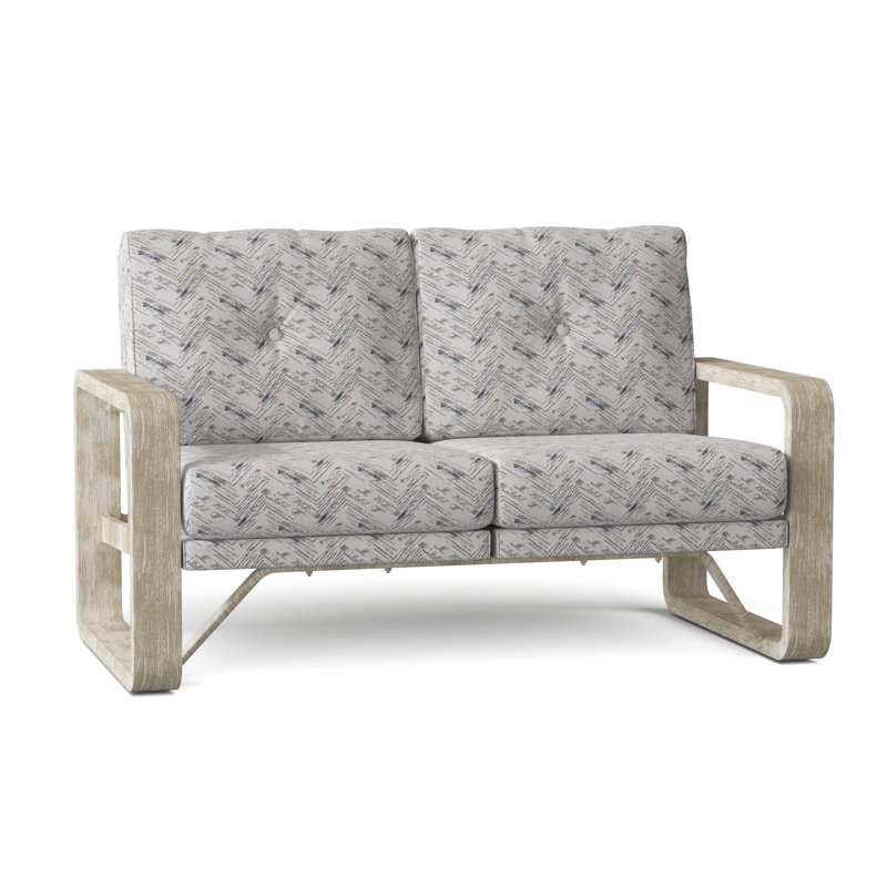 Vale 60.5'' Wide Aluminum Loveseat with Cushions, Spectrum Denim Sunbrella® Plainweave, Weathered White