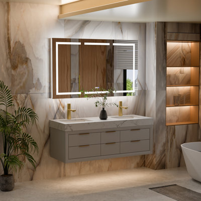60"W X 36”H LED Lighted Large Backlit Bathroom Mirror Medicine Cabinet with 5X Magnifier with 1800W Power Soft Close Door Recessed or Surface Mounted Front and Back Light
