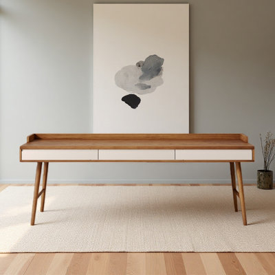 Desk Solid Multi-Drawer Storage Cream Spindle Legs by East Urban Home