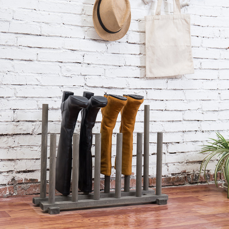 6-Pair Entryway Wood Boot Storage Rack, Grey