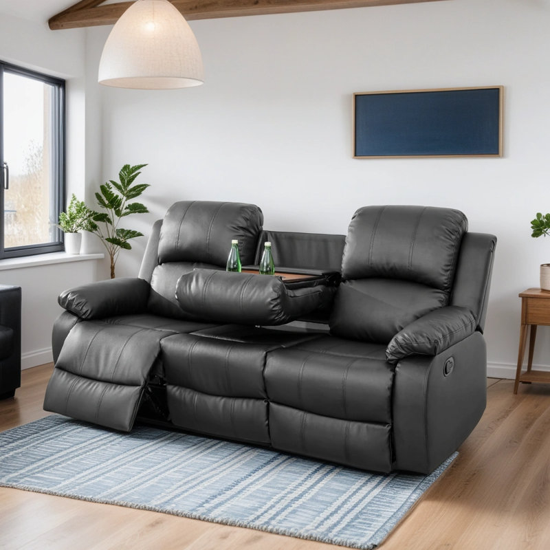82'' Faux Leather Reclining Sofa, Black
