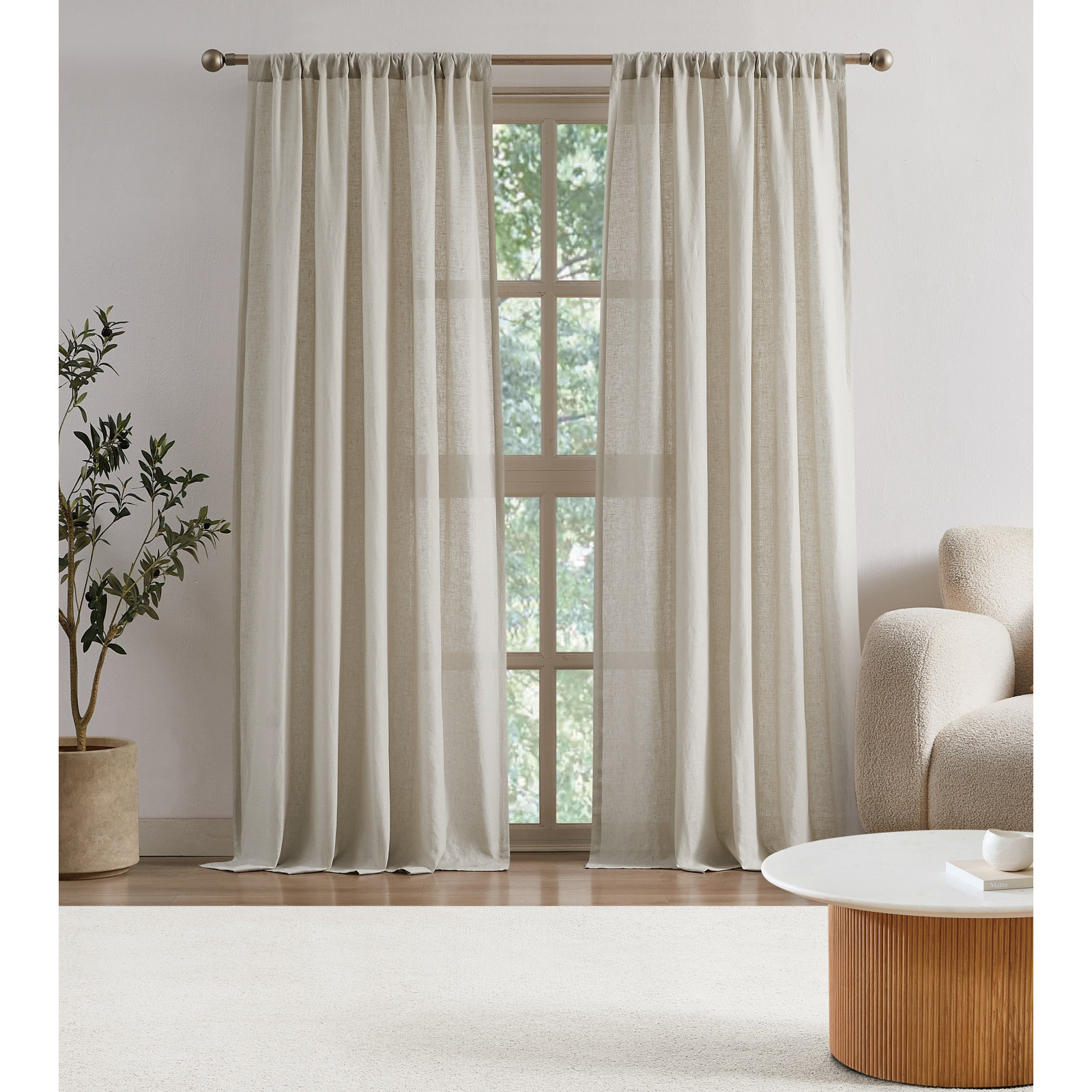 Linen Room Darkening Curtain Panel, Natural, 50 x 108