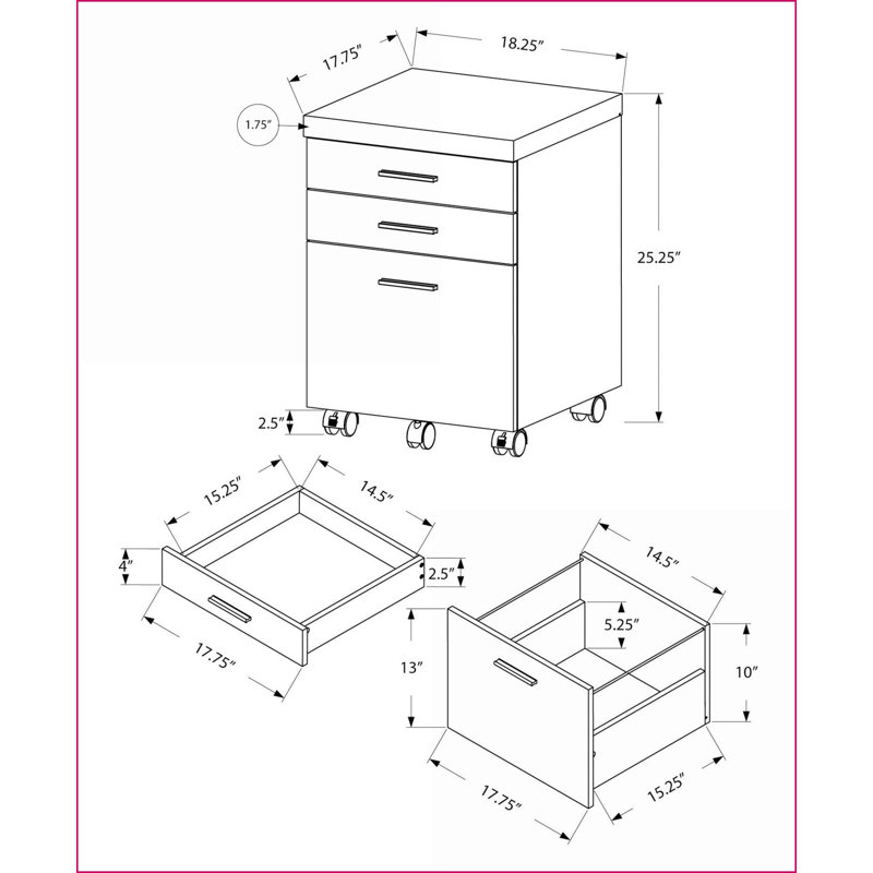 File Cabinets, Rolling Mobile 3-Drawer, Printer Stand Storage, Contemporary Modern, Snow White Slate Gray Cement Laminate | White | Particle Board