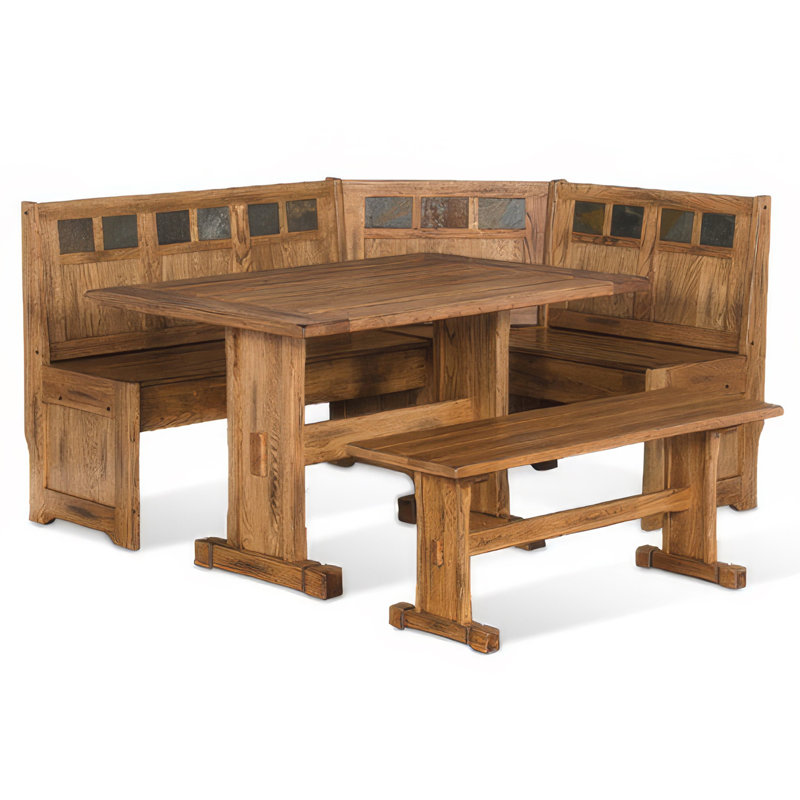 Marv 4Pc Breakfast Dining Table Set, Corner Storage Bench Light Brown