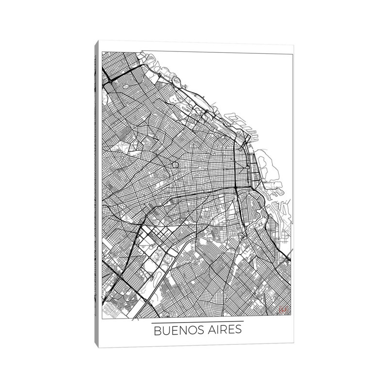 Buenos Aires Minimal Urban Blueprint Map by Hubert Roguski - Wrapped Canvas Print, 20.32 cm H x 30.48 cm W