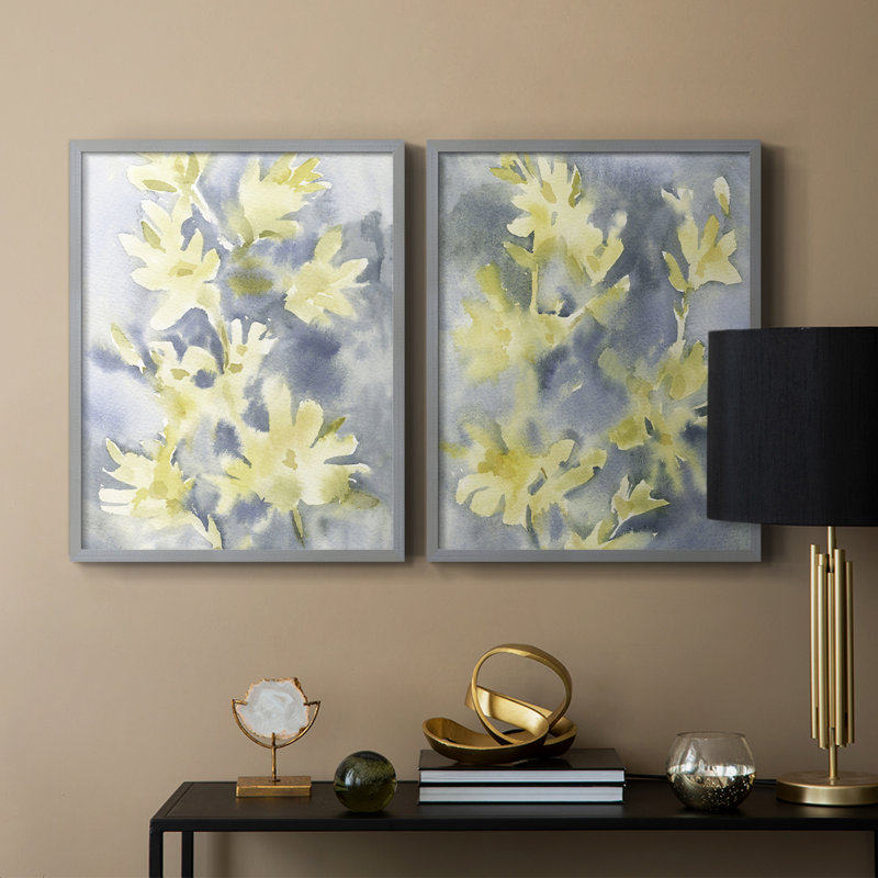 Impression encadrée Forsythia Blooms I-Premium - prête à être accrochée - aucun clou requis - aucun clou requis, Vert
