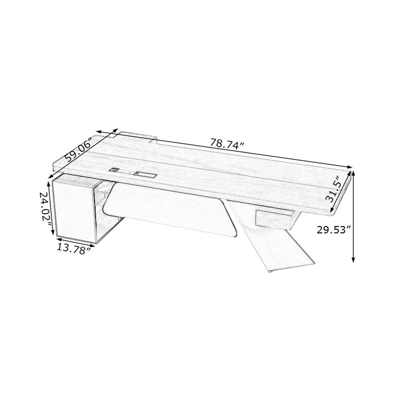 Bureau rectangulaire en bois massif + pierre + fer avec 4 tiroirs, Gris/brun/noir, H 29,53 po x l 78,74 po x P 31,5 po