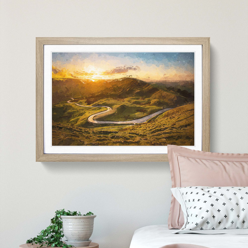 Mam Tor in the Peak District in Abstract - Picture Frame Graphic Art Print, Oak, 35cm H x 50cm W x 2cm D
